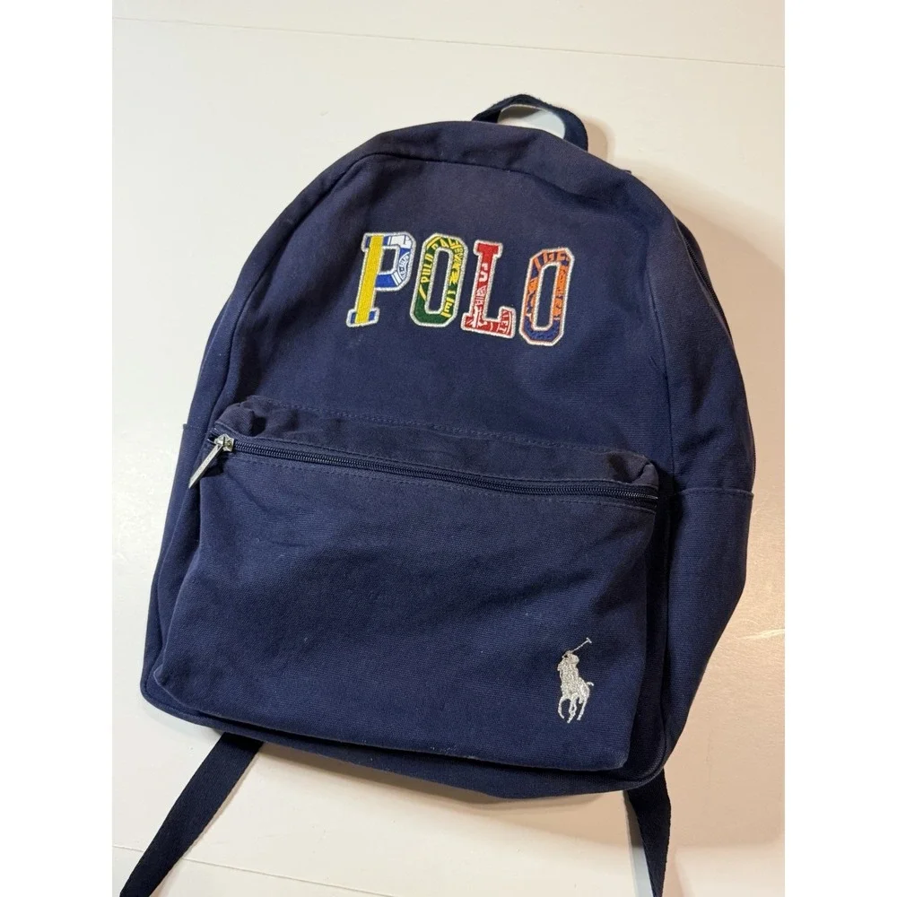 Polo Ralph Lauren Unisex Multicolor Colorful Patch Letter Logo Navy Backpack